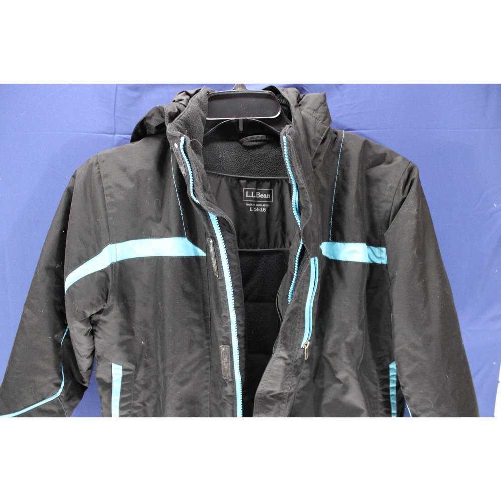 L.L. Bean Kids Snow Jacket Size Large 14-16 Black Blue Thinsulate Nylon
